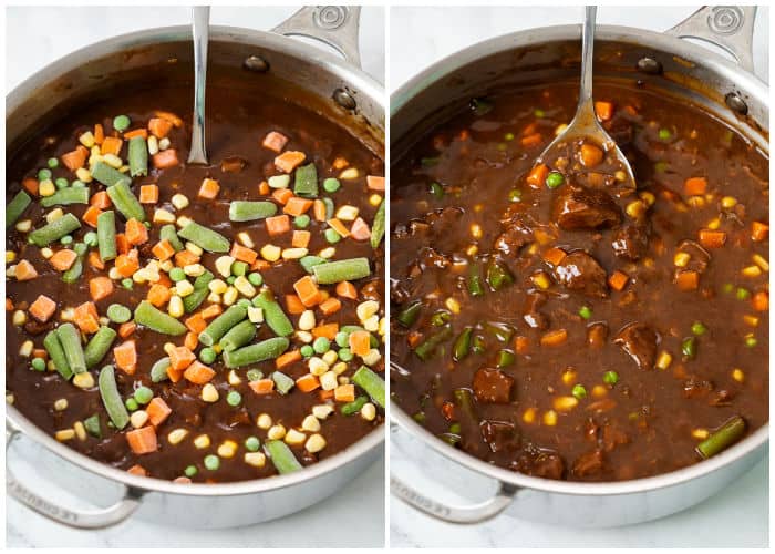 Adding frozen vegetables to Beef Vegetable Sou.