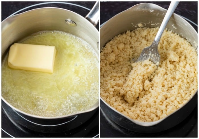 Making a roux in a saucepan for homemade Cream of Chicken Soup.