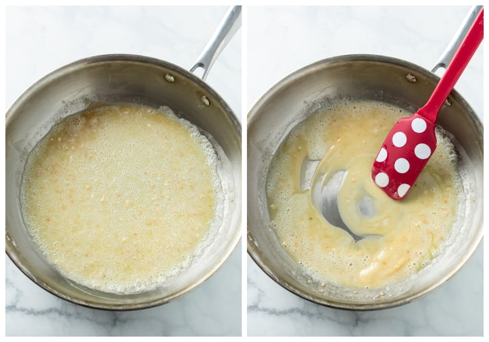 Browning butter with garlic and adding flour to make a roux.