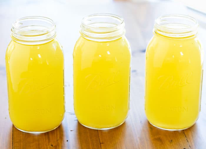 3 canning jars fill of homemade chicken stock